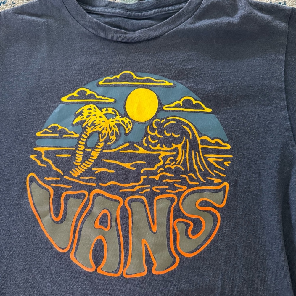 Vans Kids Large Navy Tee with Yellow and Orange Graphic